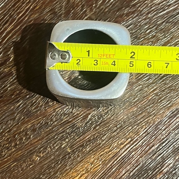 Set of 4 Modern Hammered Heavy Square Silver / Aluminum Napkin Rings Holders - Picture 7 of 9